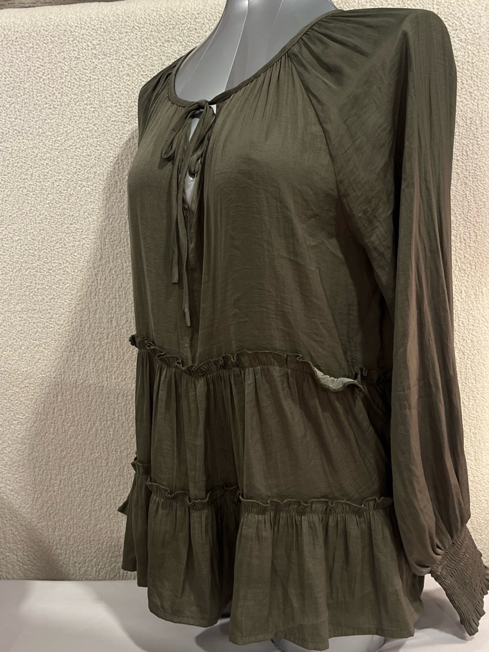 glam Olive Ruffled Peasant Top